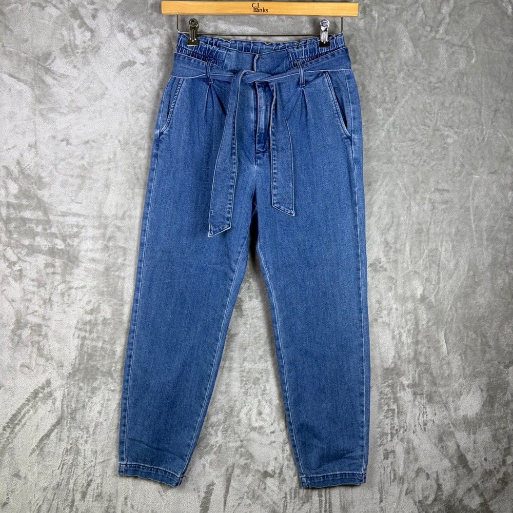 Jag Belted Pleat Jeans Size 4 Blue Denim High Rise Ankle Paper Bag Waist Preppy